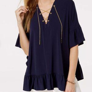 Michael Kors Chain Lace-Up Caftan Top Size Meduim Color True Navy